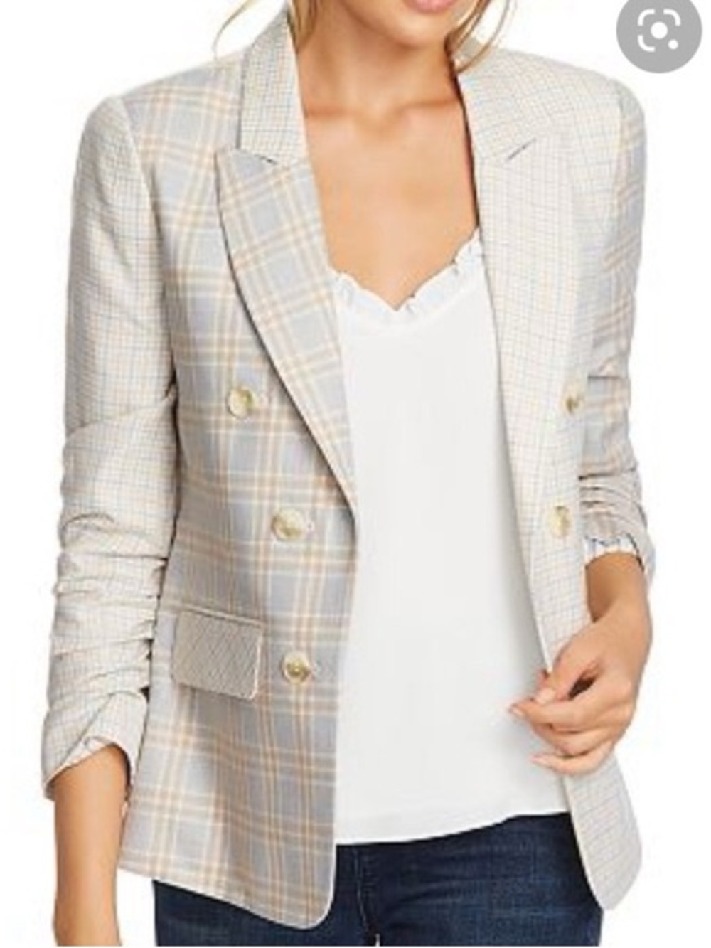 1.STATE mixed plaid veridian blooms ruched blazer XS